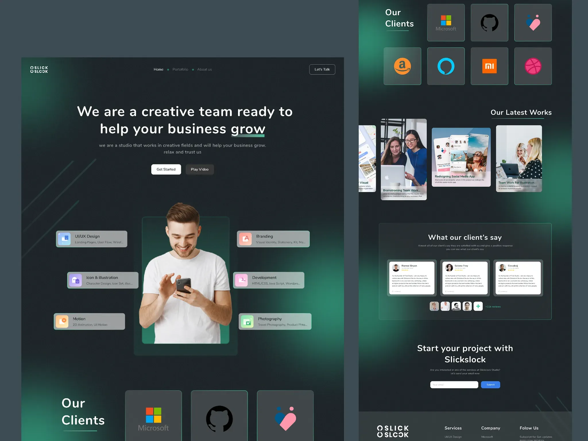 Website studio kreatif dengan portofolio klien