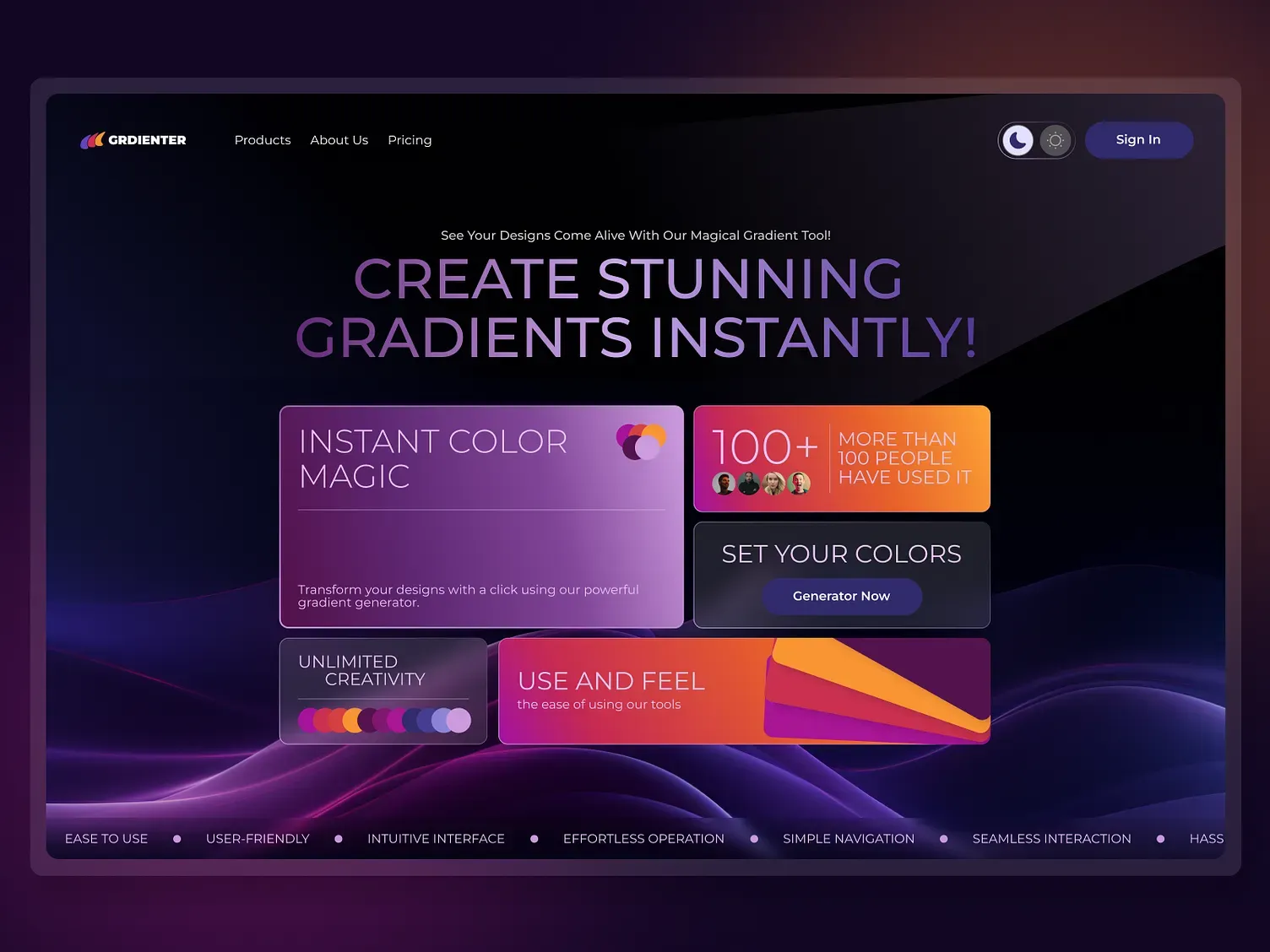 Landing page aplikasi Gradienter